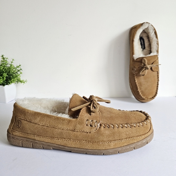 Lands\'End Men\'s Shearling Lined Suede Indoor Outdoor Moccasin Slippers Size 9D main image 14